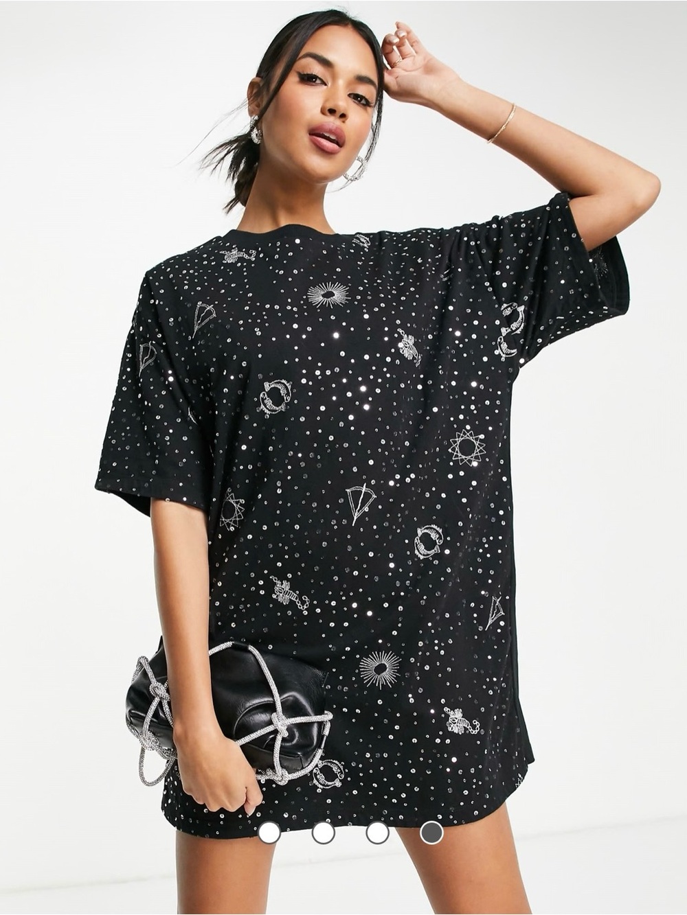 ASOS Curve Black Sequined Astrological Oversized T-shirt Dress